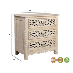 Indian Hand Carved 3 Drawers Solid Wood Bedside Table  06
