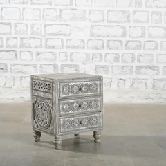 Hand Carved Solid Wood Bedsides Table Gray 65