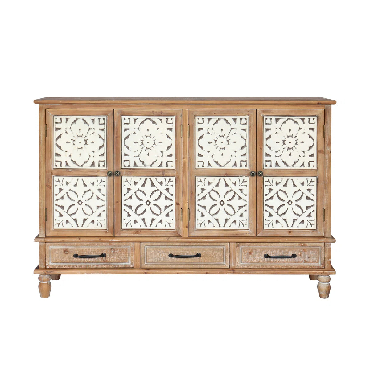 Indian Hand Carved Solid Wood 4 Door & 3 Drawer Sideboard A1