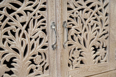 Indian Jali Solid Wood Hand Carved Cabinet White