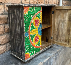 Indian Hand Painted Floral Carved Solid Wood Cabinet D128