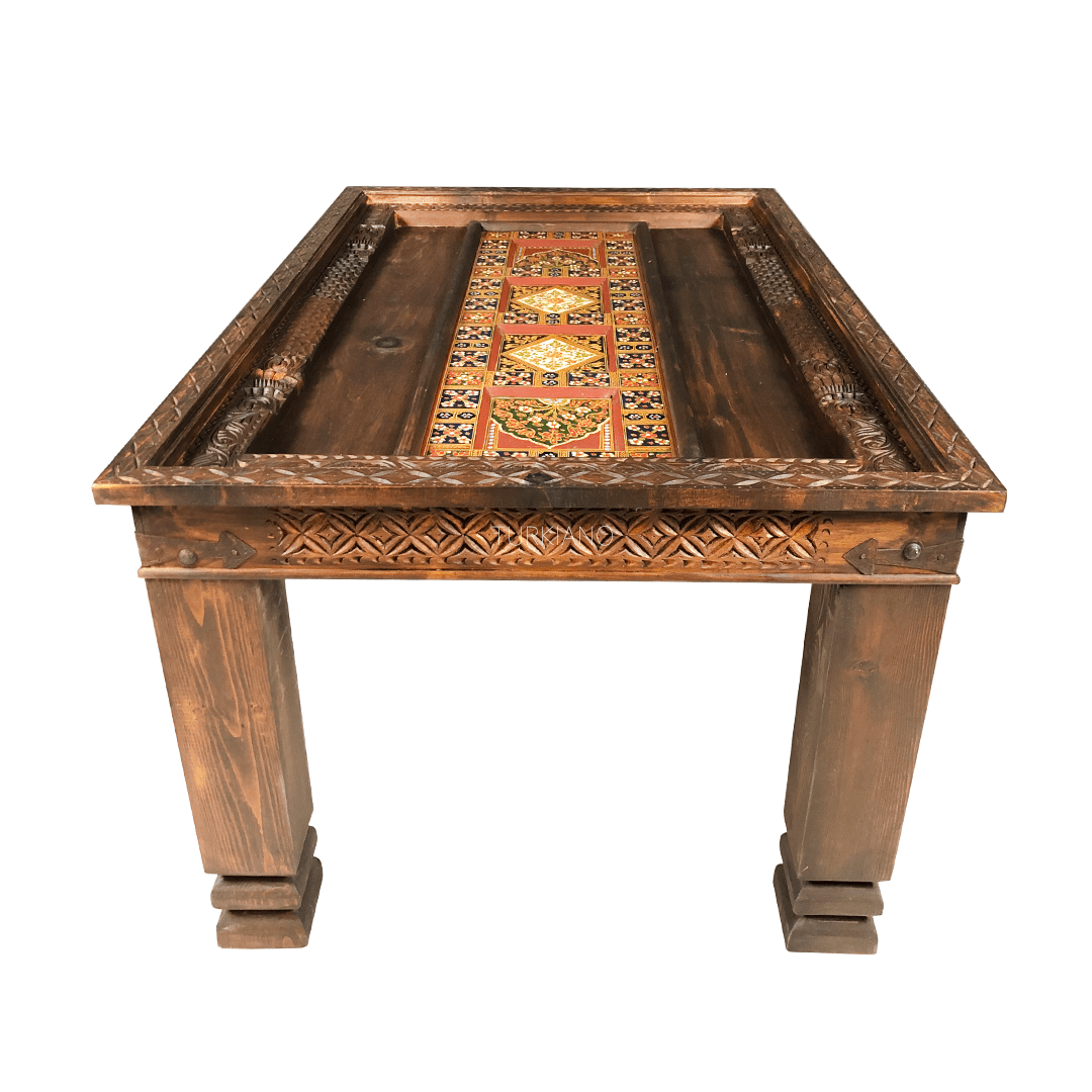 Mughal Hand Painted and Hand Carved Solid Wood Dining Table 13