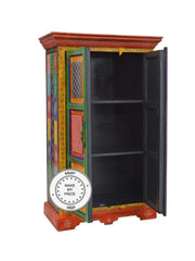 Pandora Hand Painted Indian Solid Wood Colored Small Wardrobe Cabinet Multicolour