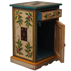 Pandora Hand Painted Indian Solid Wood Bedside Table Blue