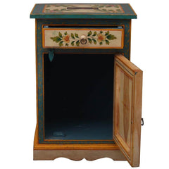 Pandora Hand Painted Indian Solid Wood Bedside Table Blue