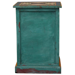 Pandora Hand Painted Indian Solid Wood Bedside Table Blue