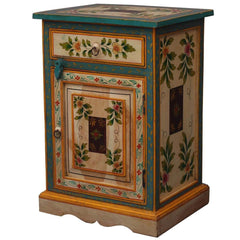 Pandora Hand Painted Indian Solid Wood Bedside Table Blue