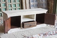 Indian Hand Mughal Garden Solid Wooden Entertainment TV Unit Plasma Brownwash 150×45×60cm