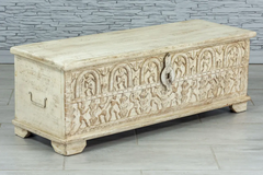 Indian Hand Mughal Garden Solid Wooden Chest Blanket Box Storage Solid Whitewash 114×40×41cm