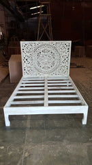 Dynasty Wooden Carved Queen Bed With Bedhead