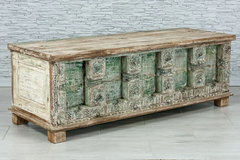 Indian Hand Mughal Garden Carved Solid Wooden Chest Blanket Box Storage Solid Whitewash 164×60×57cm