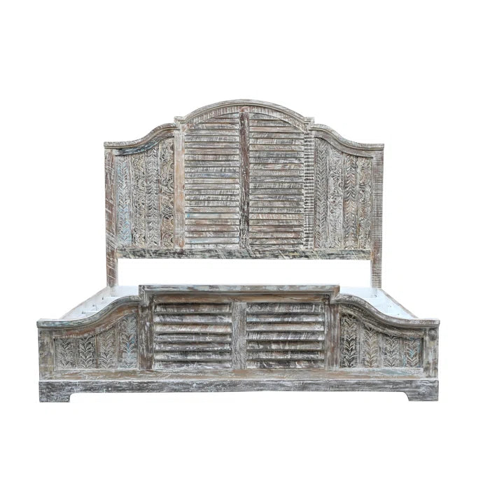 NIRVANA Reclaimed Solid Wood Hand Carved Bed Whitewash 02