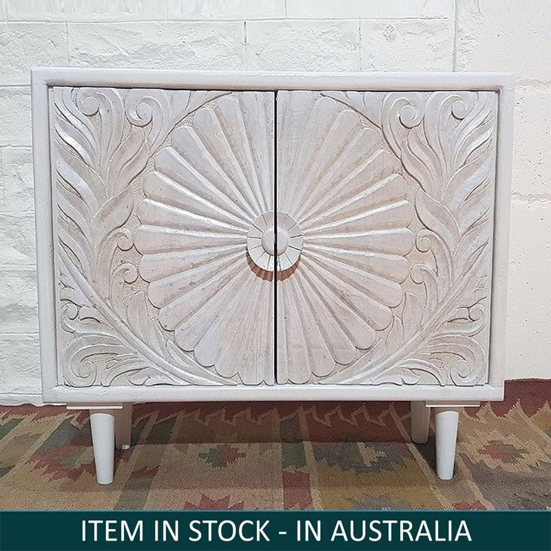 Hand Carved Indian Solid Wood Cabinet White