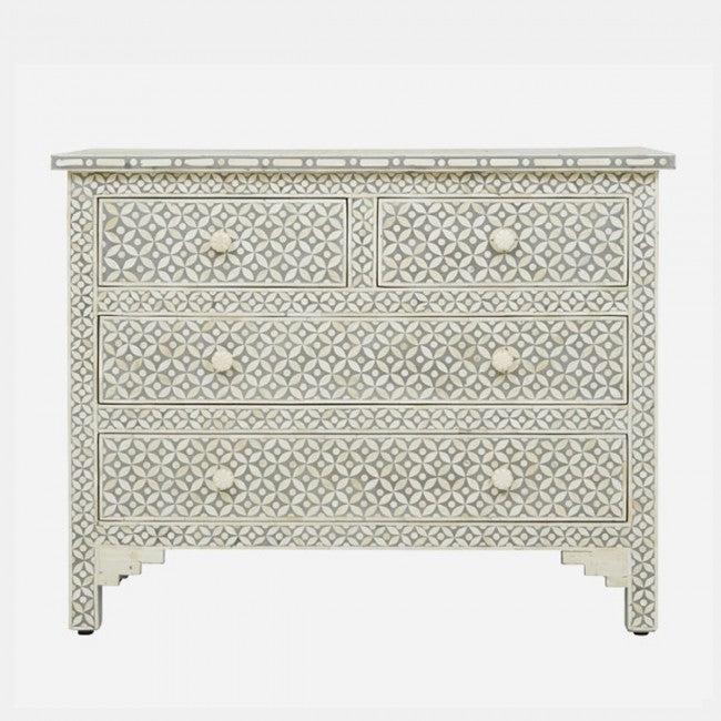 Maaya Bone Inlay Chest of Drawer sideboard Grey White