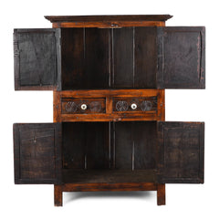 Antique Indian Hand Carved Solid Wood Almirah Cabinet Wardrobe 05