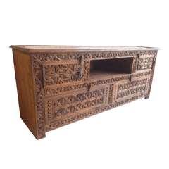 Indian Hand Carved Solid Wooden TV Unit 06