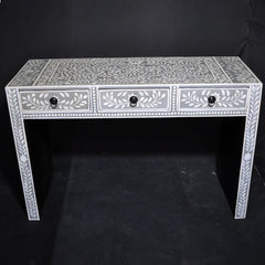 Bone Inlay Grey Floral Console Table