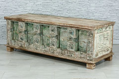 Indian Hand Mughal Garden Carved Solid Wooden Chest Blanket Box Storage Solid Whitewash 164×60×57cm