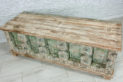 Indian Hand Mughal Garden Carved Solid Wooden Chest Blanket Box Storage Solid Whitewash 164×60×57cm