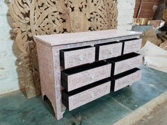 Maaya Bone Inlay Chest Of Drawer Pink White Floral Pattren B