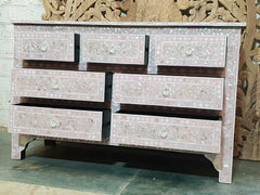 Maaya Bone Inlay Chest Of Drawer Pink White Floral Pattren B