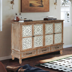 Indian Hand Carved Solid Wood 4 Door & 3 Drawer Sideboard A1