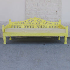 Mughal Garden Hand Carved Balinese Daybed Yellow L