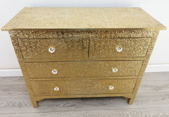 Indian Antique Brass Work Solid Wood Chest of Drawers D21