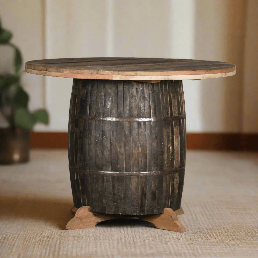 Nirvana Hand Carved Reclaimed Wood Drum Coffee Table C72