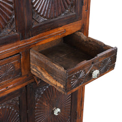 Antique Indian Hand Carved Solid Wood Almirah Cabinet Wardrobe 05