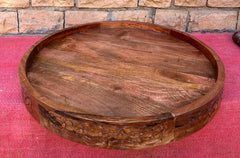 Indian Hand Carved Solid Wood Chakki Grinder Coffee Table C166