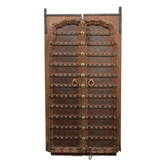Indian Vintage Antique Reclaimed Teak Wood Brass Work Door Panel 32
