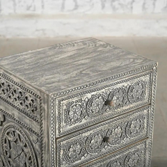 Hand Carved Solid Wood Bedsides Table Gray 65
