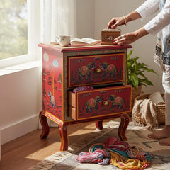 Indian Hand Painted Solid Wood Bedsides Table B8