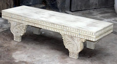 Indian Hand Carved Rustic Solid Wood Bench B19