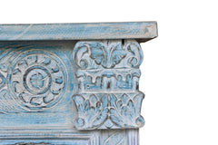 Pine Grove Carved Handmade Indian Furniture Moroccan Tiles Console Hall Table in Rustic Blue