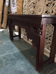 Hand Carved Indian Solid Wood Console Hall Table Brown