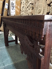 Hand Carved Indian Solid Wood Console Hall Table Brown