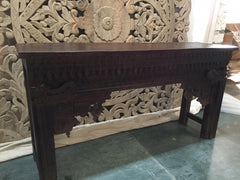 Hand Carved Indian Solid Wood Console Hall Table Brown