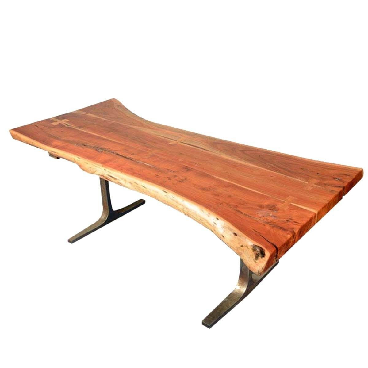 Rustic Live Edge Solid wood Industrial Dining Table with Iron Base