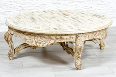 Indian Hand Carved Mughal Garden Solid Wooden Hall Table Coffee Table 130x130x45cm White