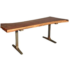 Rustic Live Edge Solid wood Industrial Dining Table with Iron Base