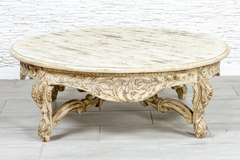 Indian Hand Carved Mughal Garden Solid Wooden Hall Table Coffee Table 130x130x45cm White