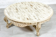 Indian Hand Carved Mughal Garden Solid Wooden Hall Table Coffee Table 130x130x45cm White