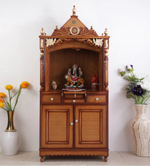 Large Sized Handmade Teak Wood Home Temple In Brown