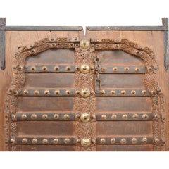Indian Vintage Antique Reclaimed Teak Wood Brass Work Door Panel 32