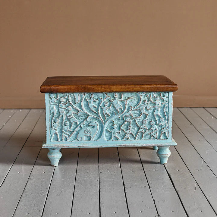Indian Hand Carved Solid Wood Chest Blanket Box C31