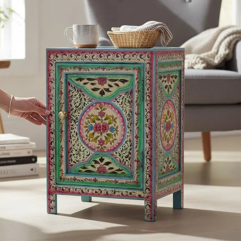 Indian Hand Painted Solid Wood Bedsides Table B9
