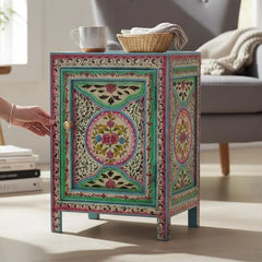 Indian Hand Painted Solid Wood Bedsides Table B9
