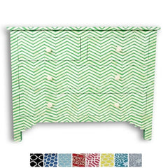 Maaya Bone Inlay Chest of 4 Drawers Green Chevron Zigzag